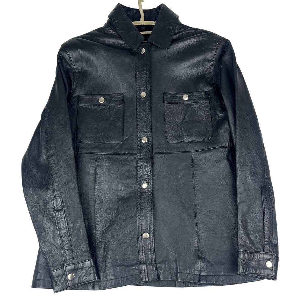 Barney's Leather Women's XL Black Genuine‎ Leather Jacket Slim Snap Front
